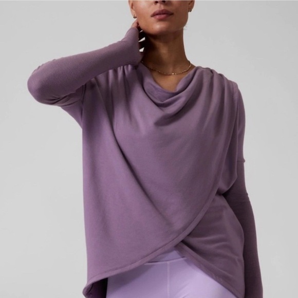 Athleta Sweaters - Athleta Purana Wrap Draped Sweatshirt with Hood Purple Super Soft Small